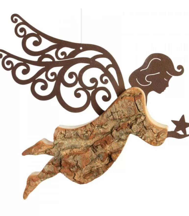 Clearance Ange De Noël A Suspendre En Metal Et Ecorce, 18 Cm Anges De Noël Pour Sapin