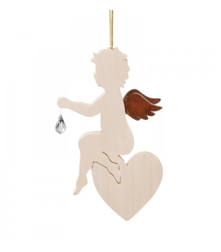 Hot Ange En Bois D'Erable Avec Un Cristal Swarovski Assis Sur Un Coeur Anges De Noël Pour Sapin
