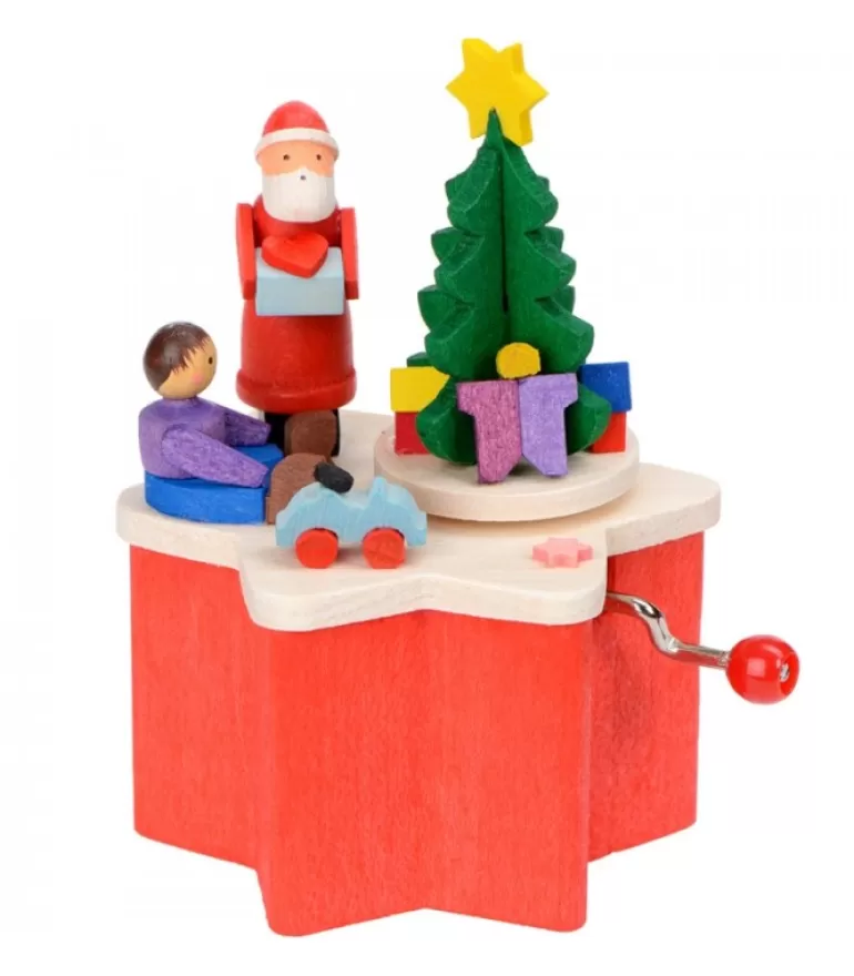 Cheap Boite A Musique A Manivelle Rouge, Père Noël Et Enfant Boite A Musique Noël