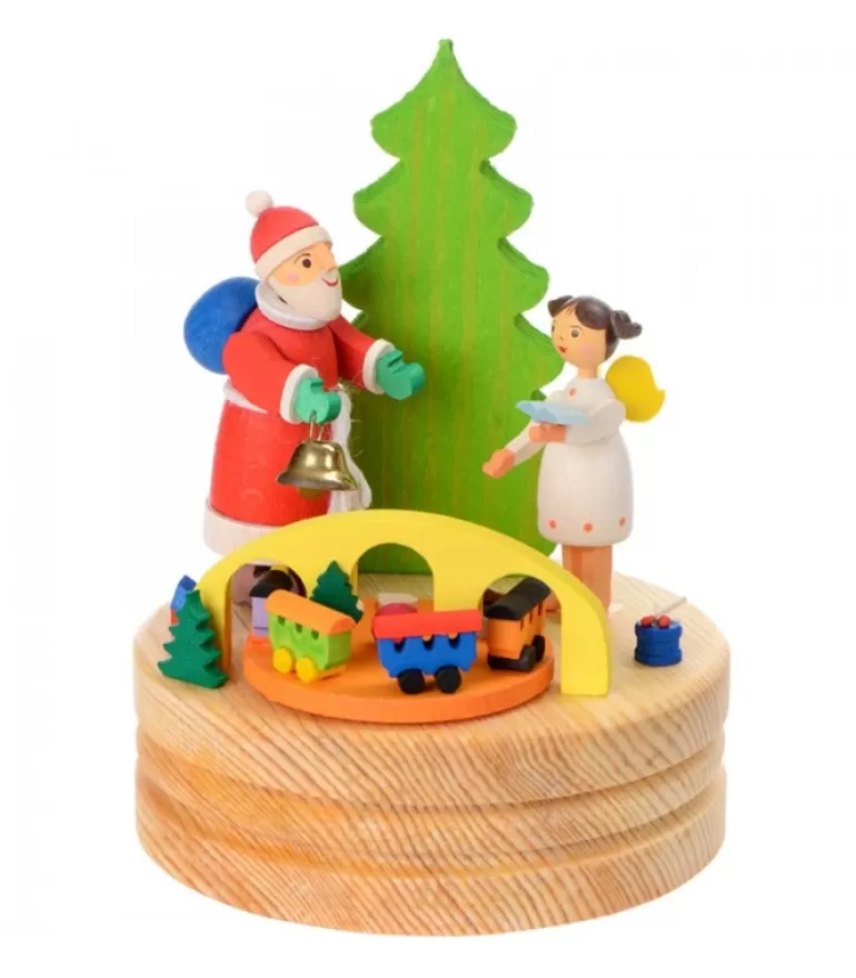 Outlet Boite A Musique En Bois, Père Noël Et Ange Blanc Boite A Musique Noël