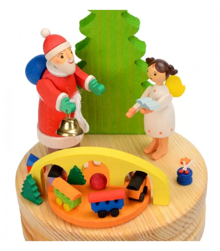 Outlet Boite A Musique En Bois, Père Noël Et Ange Blanc Boite A Musique Noël