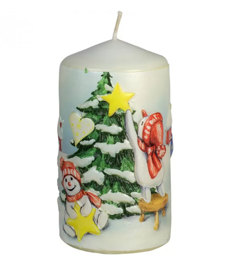 Flash Sale Bougie Décorative De Noël, Motif Vintage Bonhommes De Neige Et Sapin Bougies Décoratives