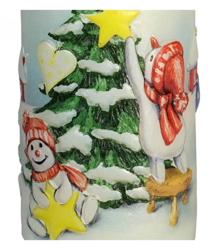 Flash Sale Bougie Décorative De Noël, Motif Vintage Bonhommes De Neige Et Sapin Bougies Décoratives