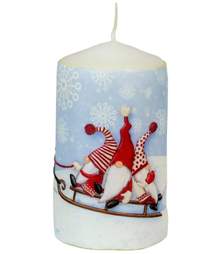 Store Bougie De Noël Ronde Avec Des Pères Noël Sur Un Traineau Bougies Décoratives