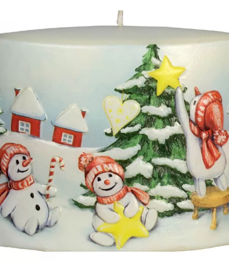 New Bougie De Noël Vintage Scene Bonhommes De Neige Et Sapin Bougies Décoratives