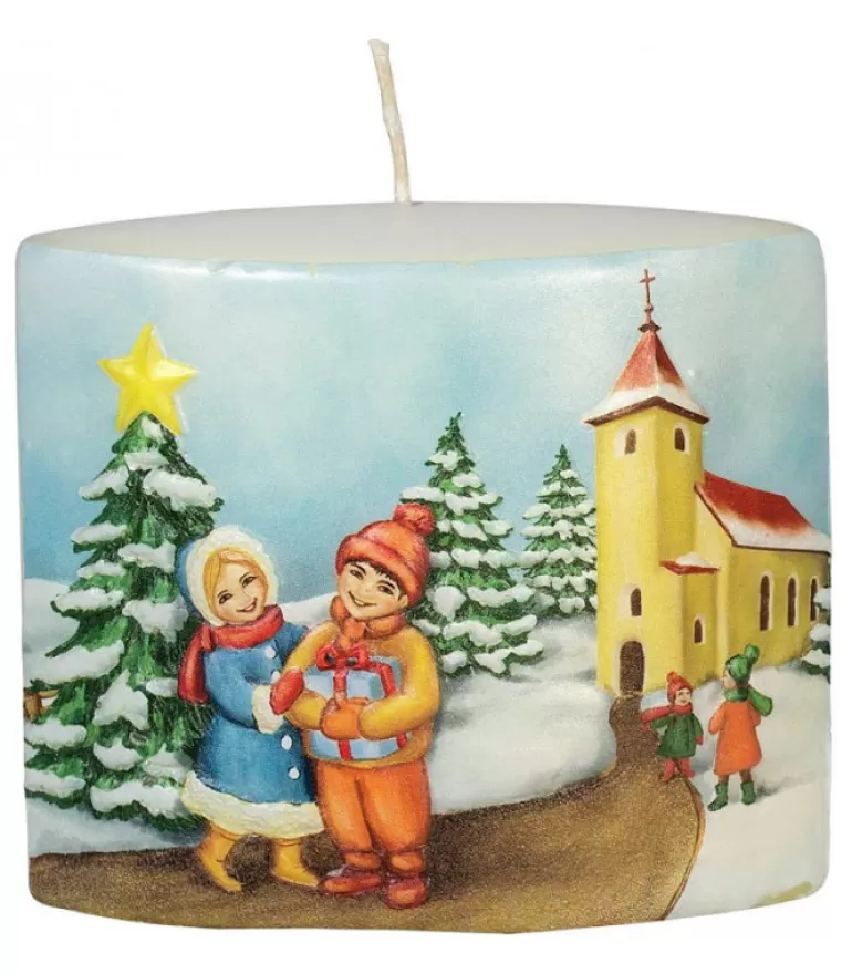 New Bougie De Noël Vintage Scene Enfant Et Village Bougies Décoratives