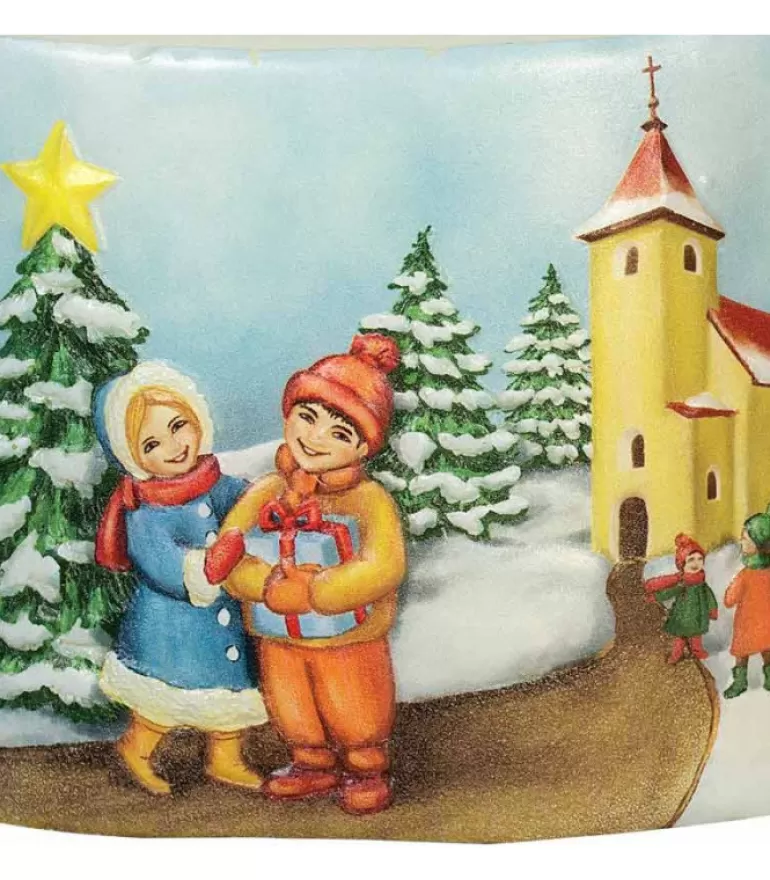 New Bougie De Noël Vintage Scene Enfant Et Village Bougies Décoratives