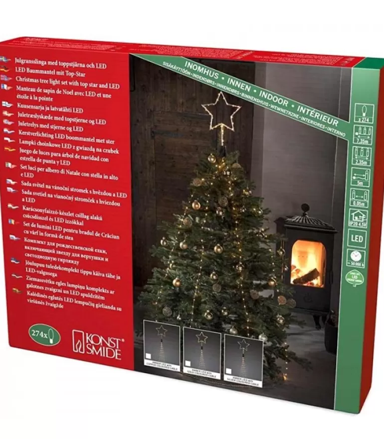 Outlet Cime Sapin De Noël, Voile Guirlande Avec Etoile Doree, 274 Diodes Led Guirlandes Lumineuses Sapin