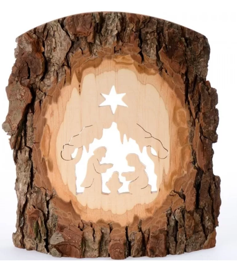 Shop Crèche A Poser En Ecorce De Bois, 18 Cm Crèche De Noël Artisanale