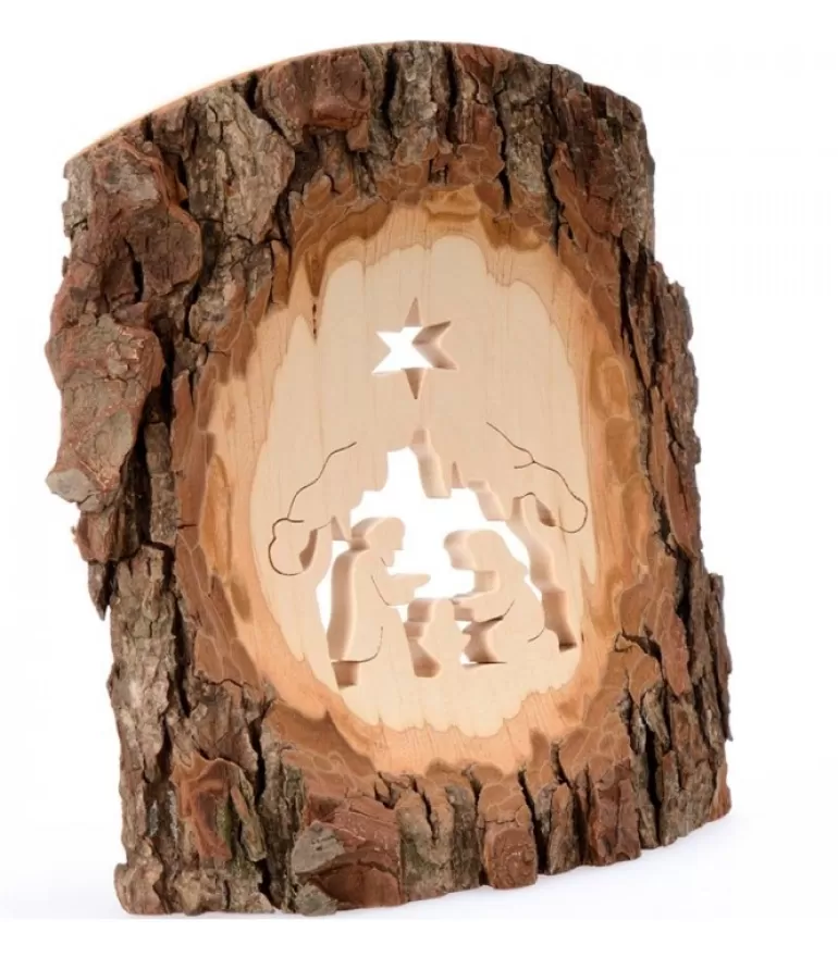 Shop Crèche A Poser En Ecorce De Bois, 18 Cm Crèche De Noël Artisanale