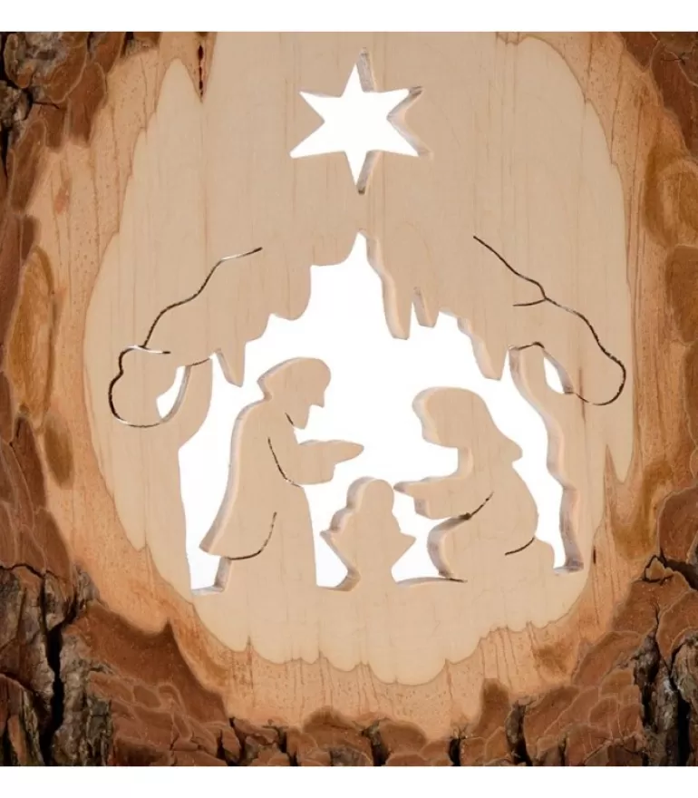 Shop Crèche A Poser En Ecorce De Bois, 18 Cm Crèche De Noël Artisanale
