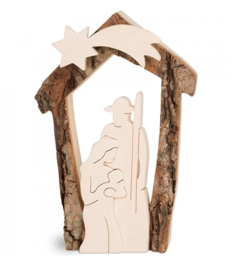 Outlet Crèche De Noël En Ecorce 12,5 Cm, Avec Nativite En Bois D'Erable Crèche De Noël Artisanale