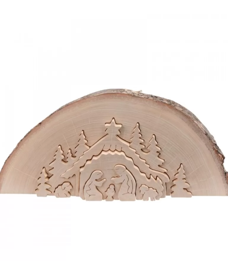 Cheap Crèche De Noël En Relief, Taillee Dans Un Rondin De Bois, 27 Cm Crèche De Noël Artisanale