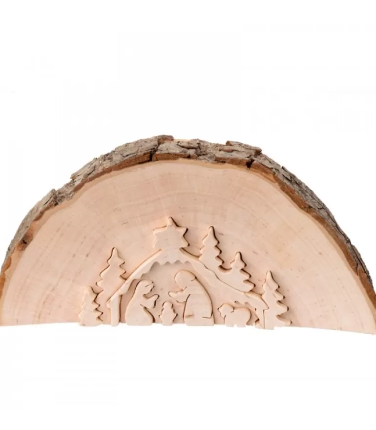 Hot Crèche De Noël En Relief, Taillee Dans Un Rondin De Bois, 12 Cm Crèche De Noël Artisanale