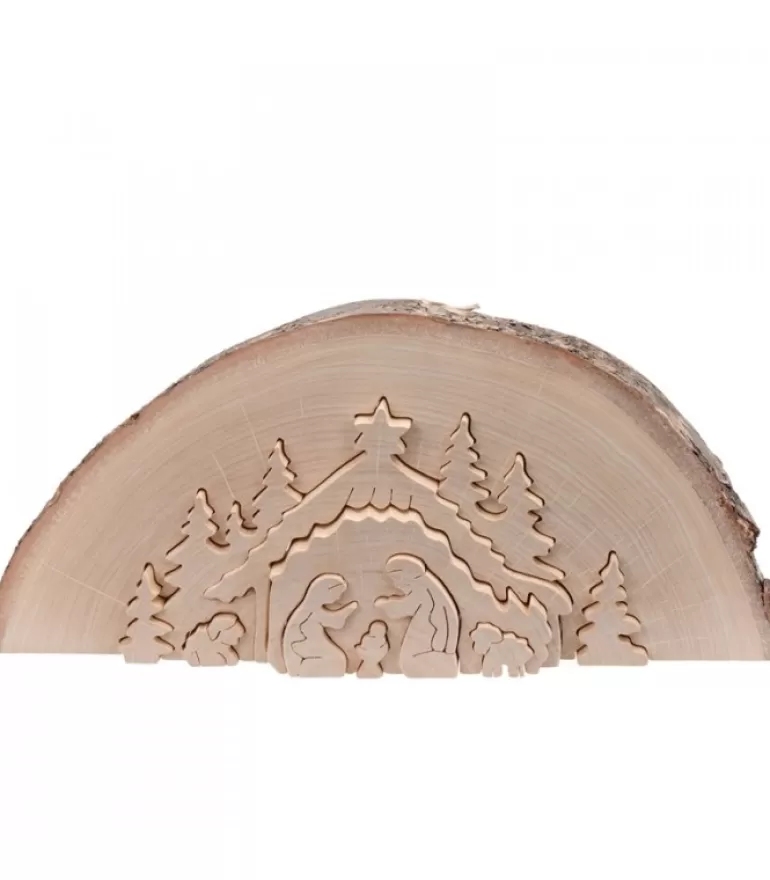 Cheap Crèche De Noël En Relief, Taillee Dans Un Rondin De Bois, 27 Cm Crèche De Noël Artisanale