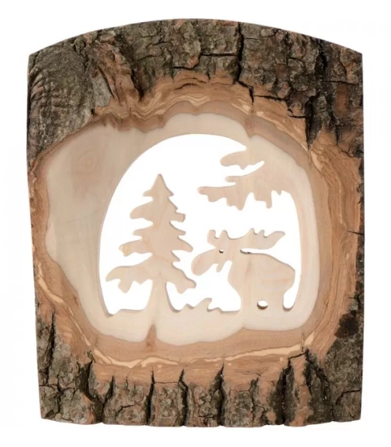 Outlet Déco Bois En Ecorce, Motif Elan Dans La Foret, 18 Cm Objet Déco Bois