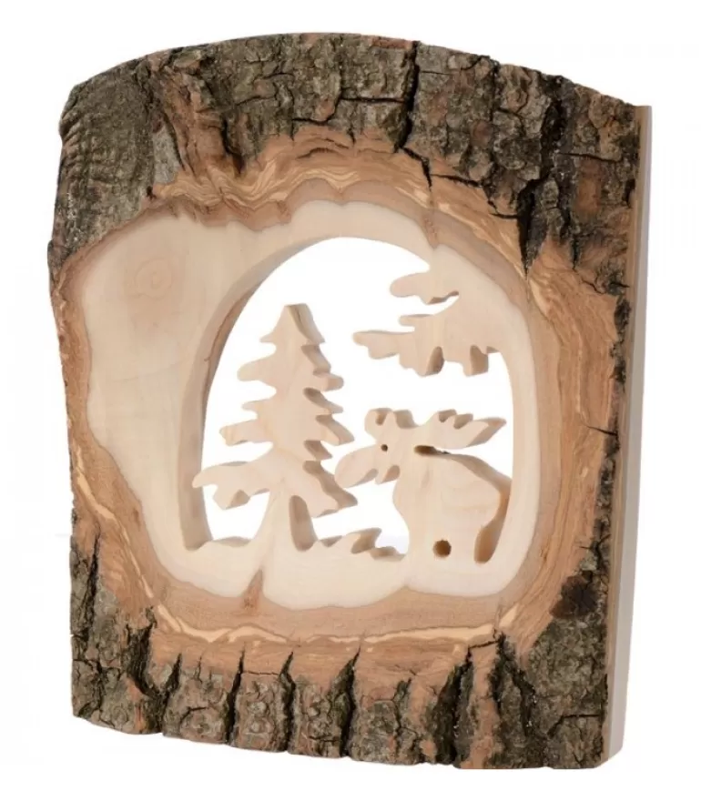Outlet Déco Bois En Ecorce, Motif Elan Dans La Foret, 18 Cm Objet Déco Bois