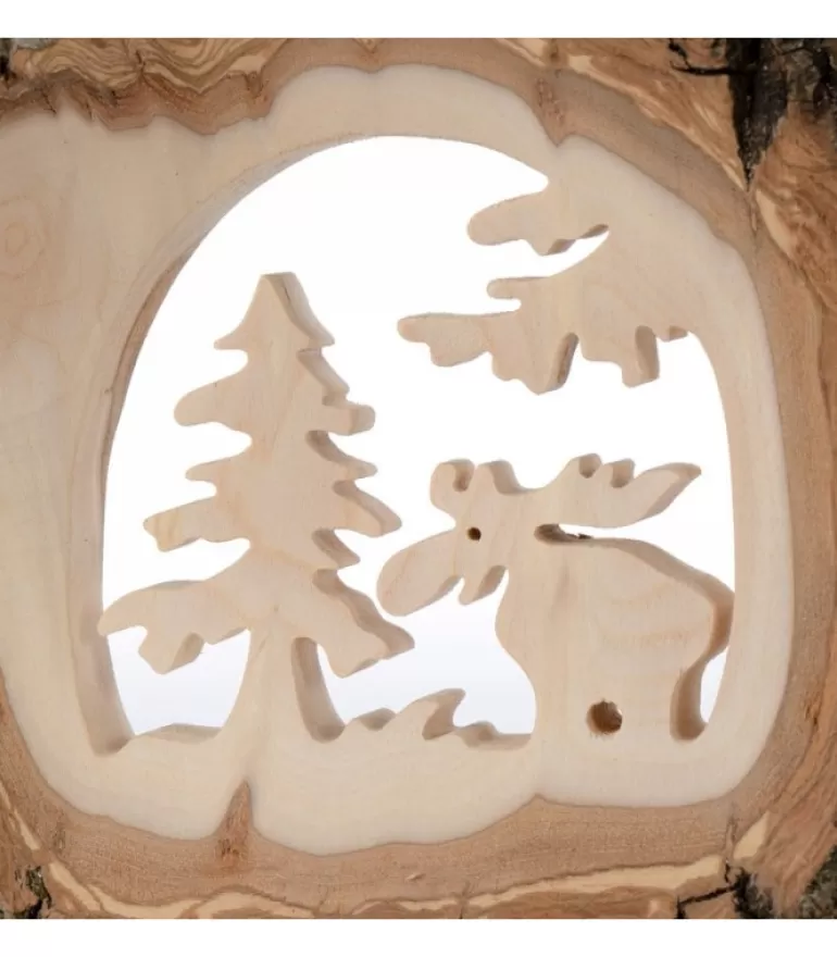 Outlet Déco Bois En Ecorce, Motif Elan Dans La Foret, 18 Cm Objet Déco Bois