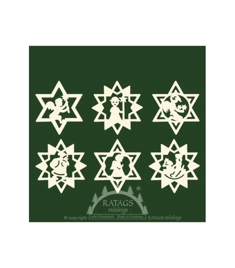 Cheap Déco Sapin De Noël, Etoiles En Bois. 6 Motifs Differents - N° 9 Décorations En Bois Pour Sapin De Noël