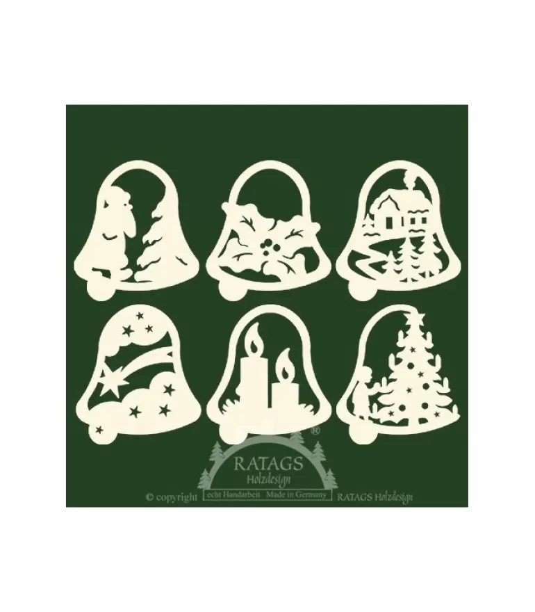 Clearance Décoration De Noël Pour Sapin, 6 Clochettes En Bois - Set N° 18 Décorations En Bois Pour Sapin De Noël
