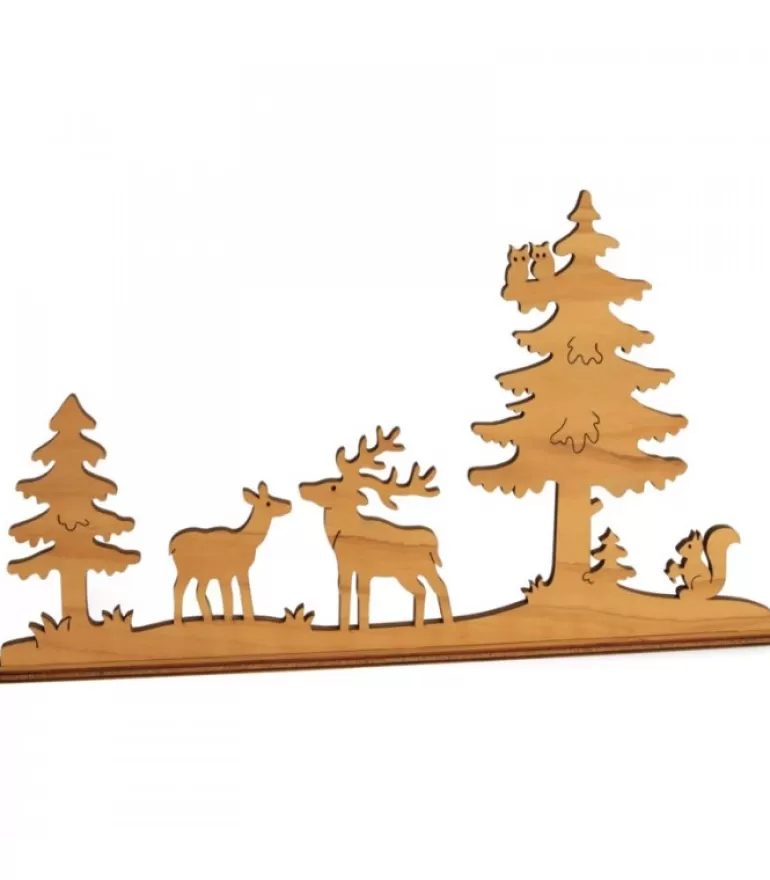 Shop Diorama En Placage D'Olivier, Cerf Et Biche Dans La Foret, 12 Cm Objet Déco Bois