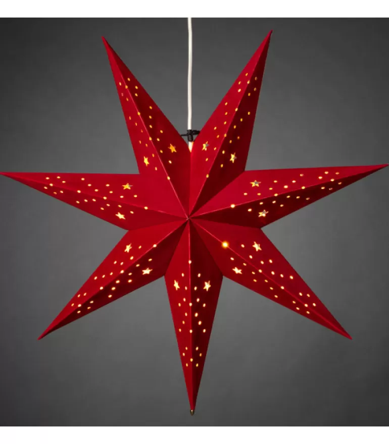 Discount Etoile Lumineuse 7 Branches En Papier Velours Rouge A Suspendre, 60 Cm Etoile Lumineuse