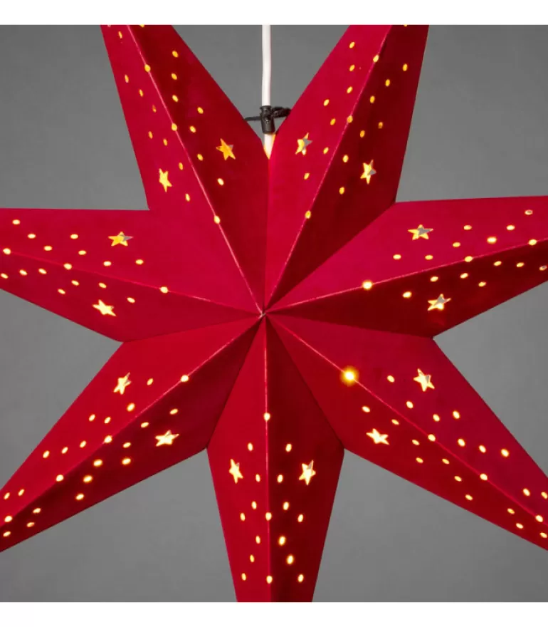 Discount Etoile Lumineuse 7 Branches En Papier Velours Rouge A Suspendre, 60 Cm Etoile Lumineuse