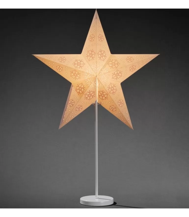 Store Etoile Lumineuse Electrique 5 Branches En Papier, Blanche, Sur Pied Blanc, 46 Cm Etoile Lumineuse