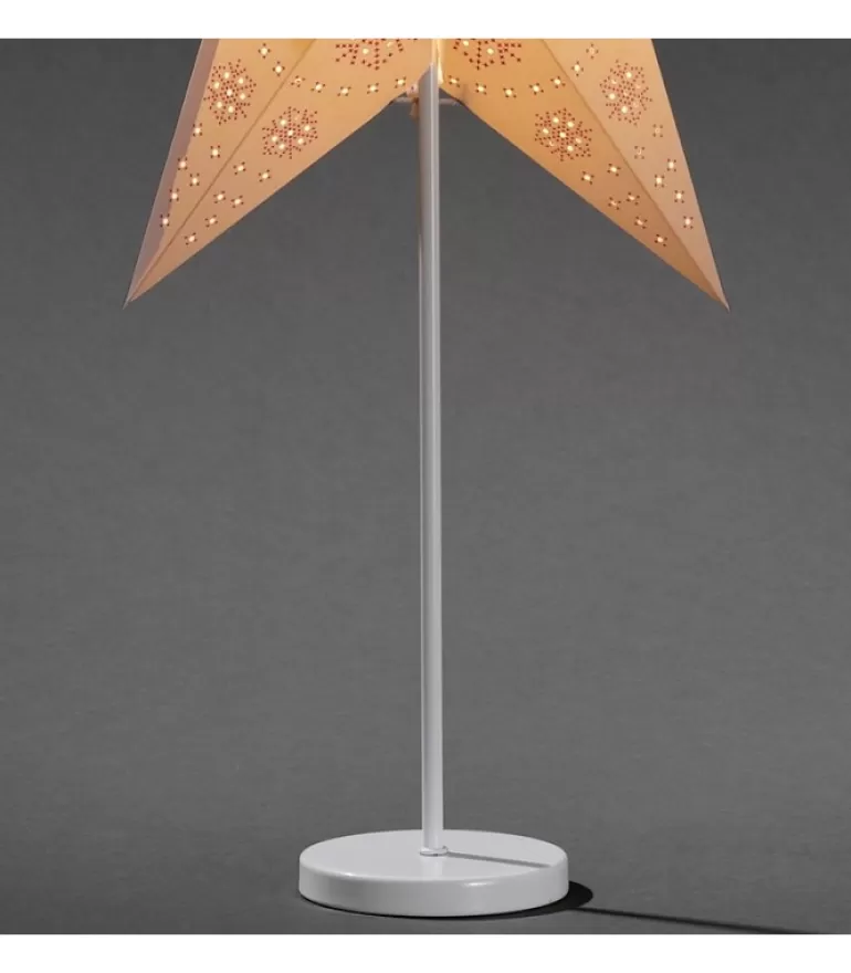 Store Etoile Lumineuse Electrique 5 Branches En Papier, Blanche, Sur Pied Blanc, 46 Cm Etoile Lumineuse