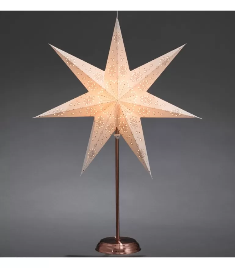 Sale Etoile Lumineuse Electrique 7 Branches En Papier, Blanche, Sur Pied Cuivre 48 Cm Etoile Lumineuse