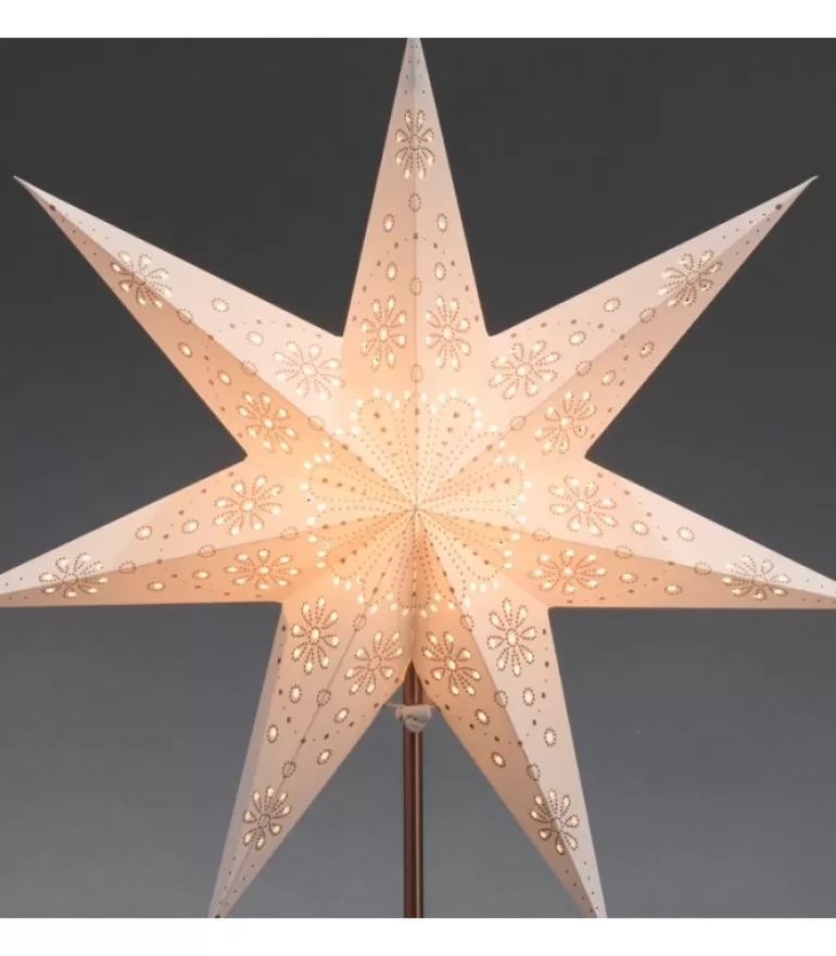 Sale Etoile Lumineuse Electrique 7 Branches En Papier, Blanche, Sur Pied Cuivre 48 Cm Etoile Lumineuse