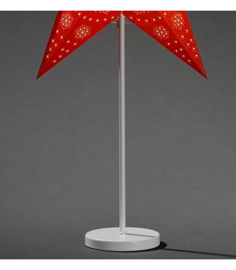 Clearance Etoile Lumineuse Electrique 5 Branches En Papier, Rouge, Sur Pied Blanc, 46 Cm Etoile Lumineuse