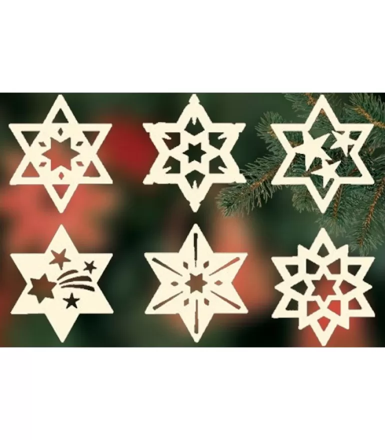 Shop Etoiles En Bois, Déco Sapin De Noël, 6 Motifs Differents - N° 8 Décorations En Bois Pour Sapin De Noël