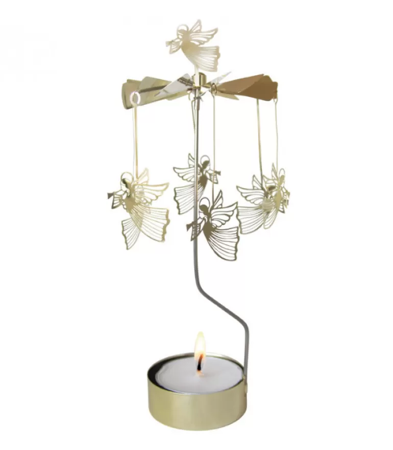 Flash Sale Grand Carrousel De Noël Anges Dores Volants, 28 Cm Bougeoirs Carrousels Photophore De Noël