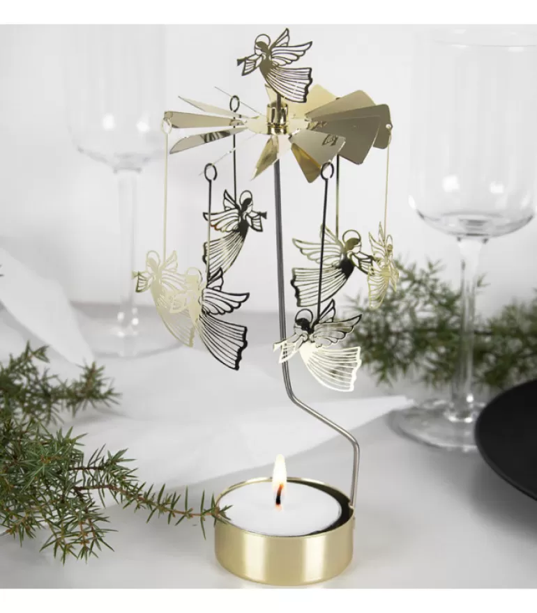 Flash Sale Grand Carrousel De Noël Anges Dores Volants, 28 Cm Bougeoirs Carrousels Photophore De Noël