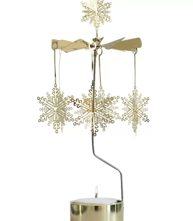 Fashion Grand Carrousel De Noël Flocons De Neige Dores, 28 Cm Bougeoirs Carrousels Photophore De Noël