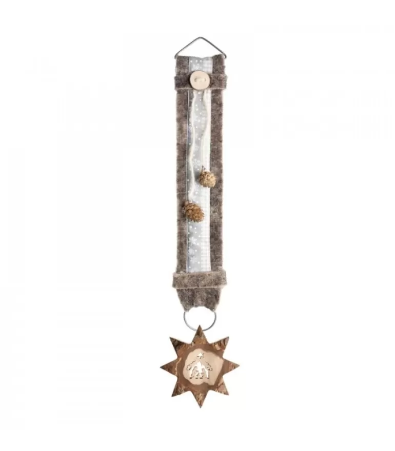 New Grand Décoration Murale Montagne 60 Cm Blanc Avec Etoile, Crèche Objet Déco Bois