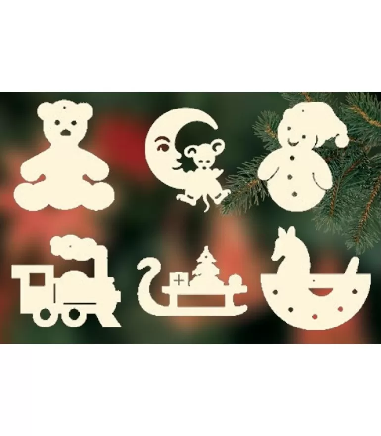 Store 6 Jouets En Bois Pour La Décoration Du Sapin - Set N° 5 Décorations En Bois Pour Sapin De Noël