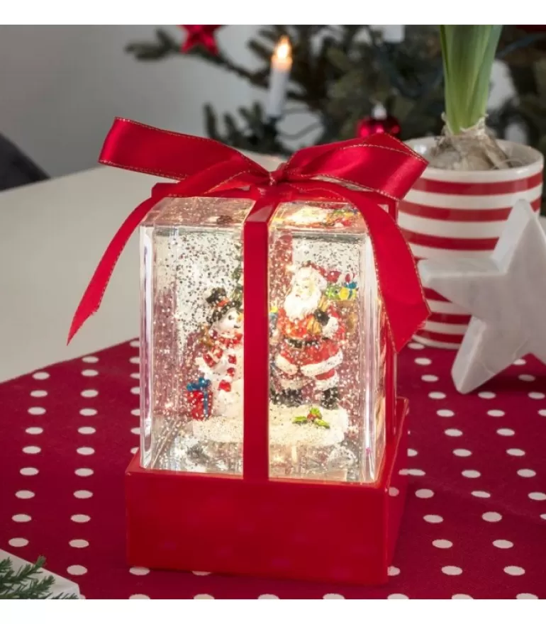 Store Lanterne À Neige "Cadeau De Noël" Avec Père Noël & Bonhomme De Neige Lanternes De Noël À Neige
