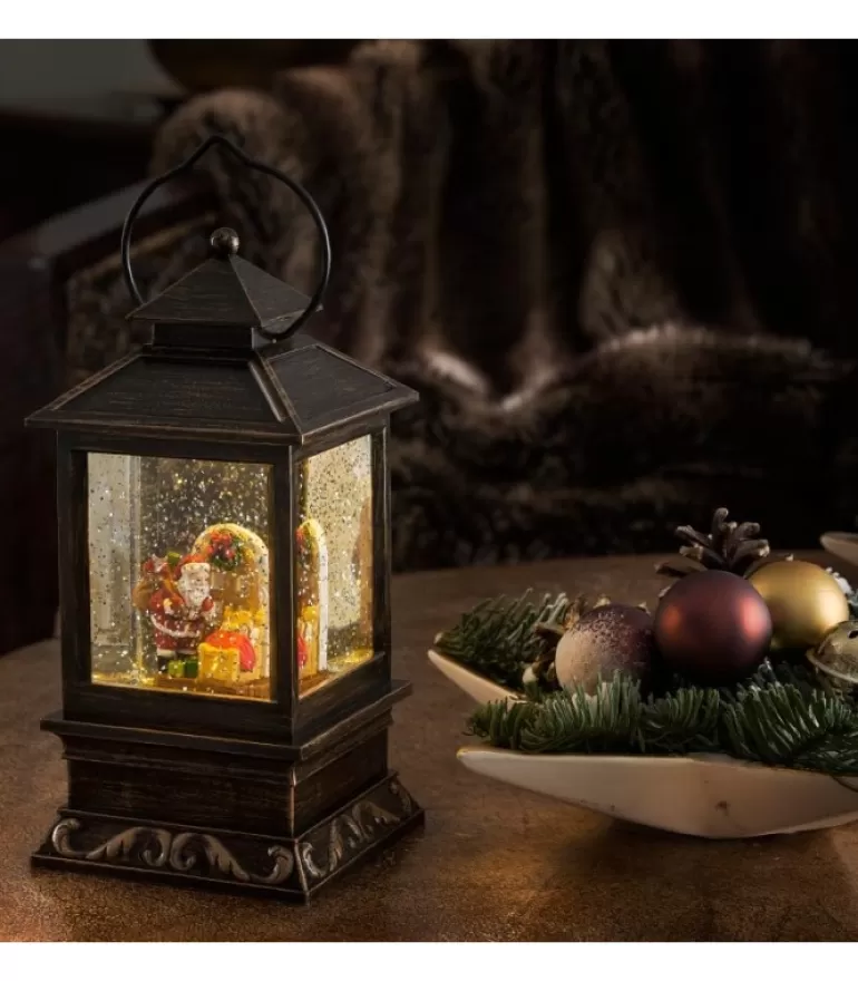 Hot Lanterne De Noël À Neige A Led Avec Père Noël Et Enfants, 22 Cm Lanternes De Noël À Neige