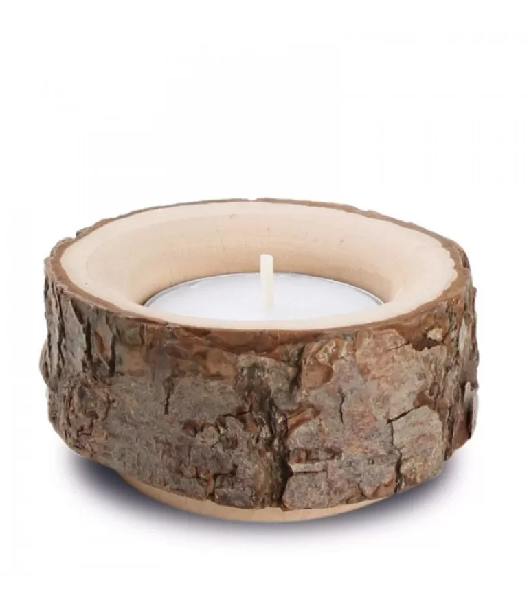 Online Lot De 3 Bougeoirs En Bois Avec Ecorce, 9 Cm Bougeoirs En Bois