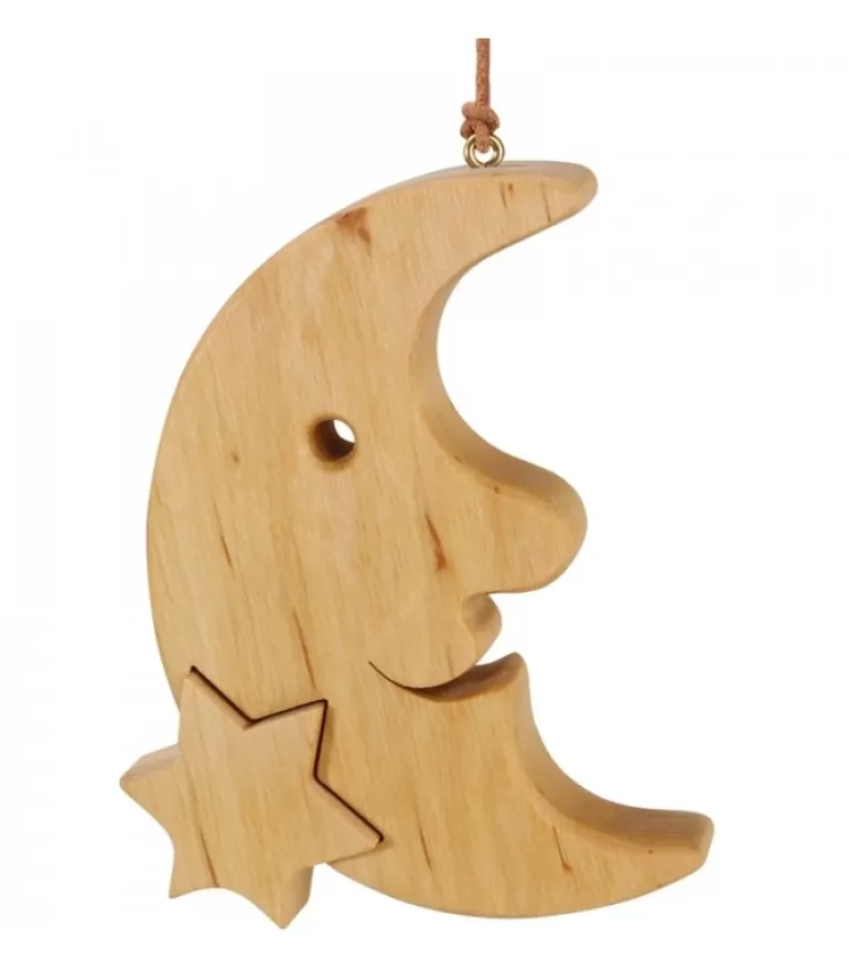 Fashion Lune En Bois De Chene A Suspendre Avec Une Etoile 12,5 Cm Décorations En Bois Pour Sapin De Noël