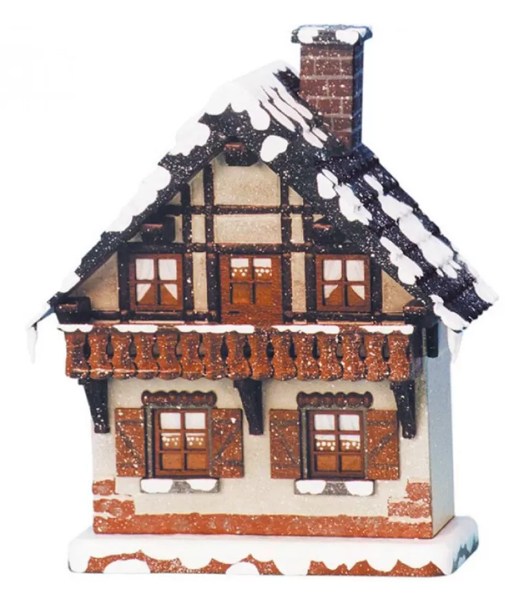 Clearance Maison Eclairee Pour Village De Noël Miniature Winterkinder, Maison Avec Balcon Village De Noël Miniature