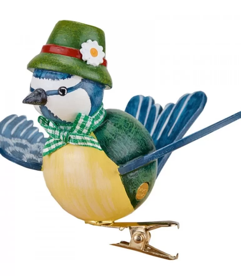 Shop Oiseau Décoratif, Mesange Bleue Et Noeud Vert, 6 Cm Oiseau Décoratif