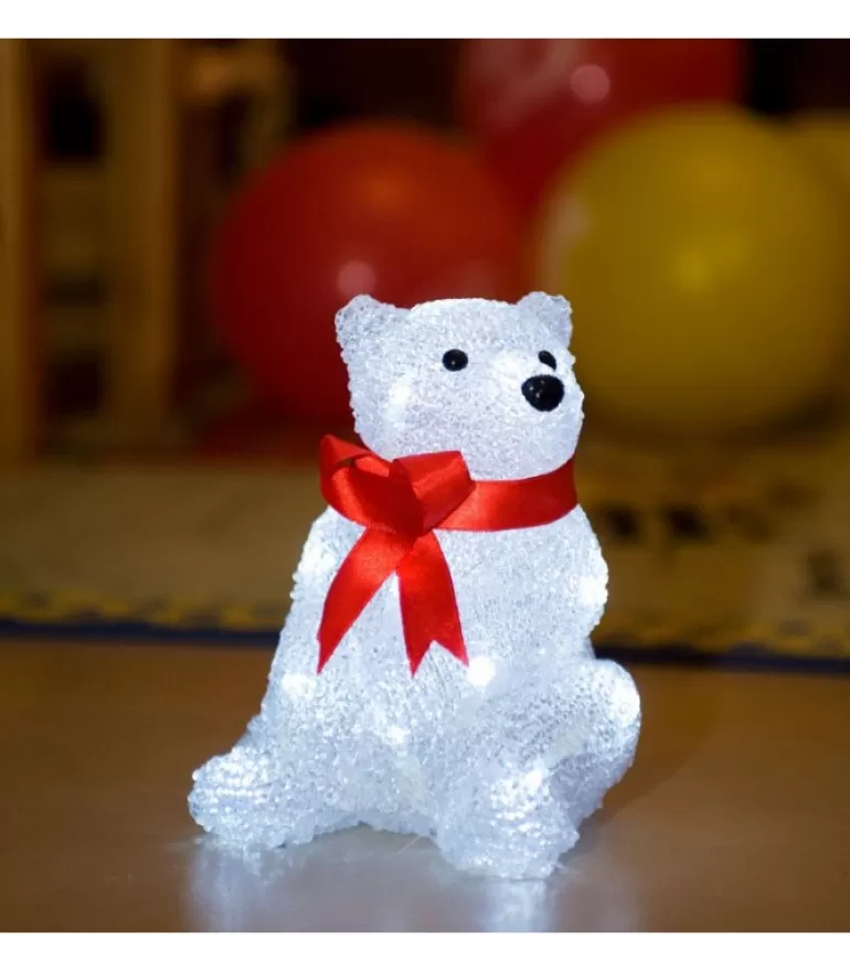 Flash Sale Ours Lumineux A Led En Acrylique Avec Ruban Rouge, 18 Cm Oiseaux Lumineux Et Animaux Lumineux
