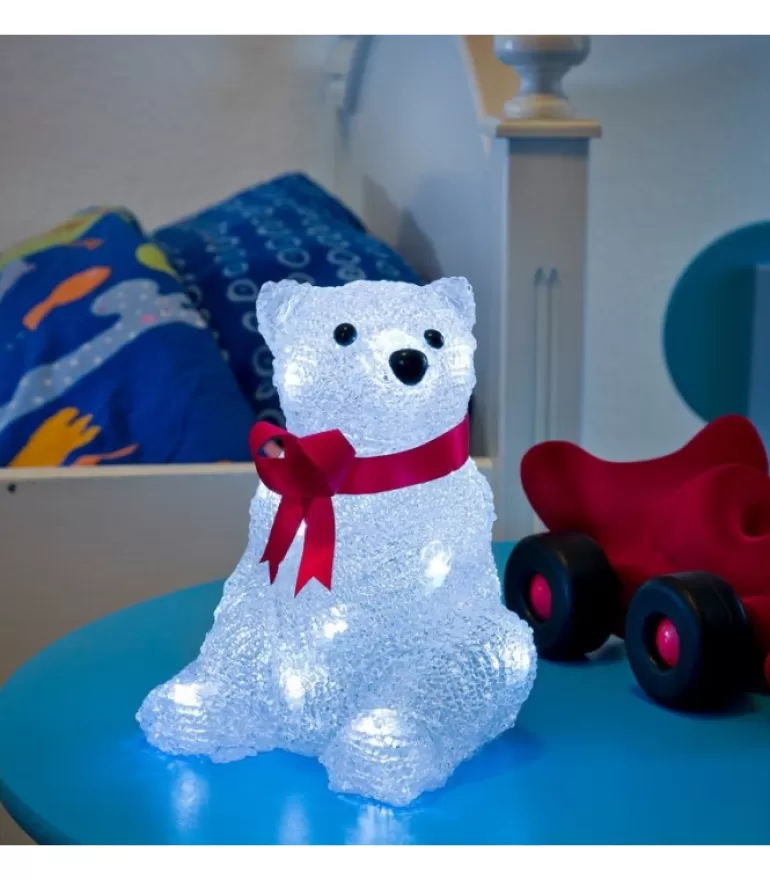 Flash Sale Ours Lumineux A Led En Acrylique Avec Ruban Rouge, 18 Cm Oiseaux Lumineux Et Animaux Lumineux