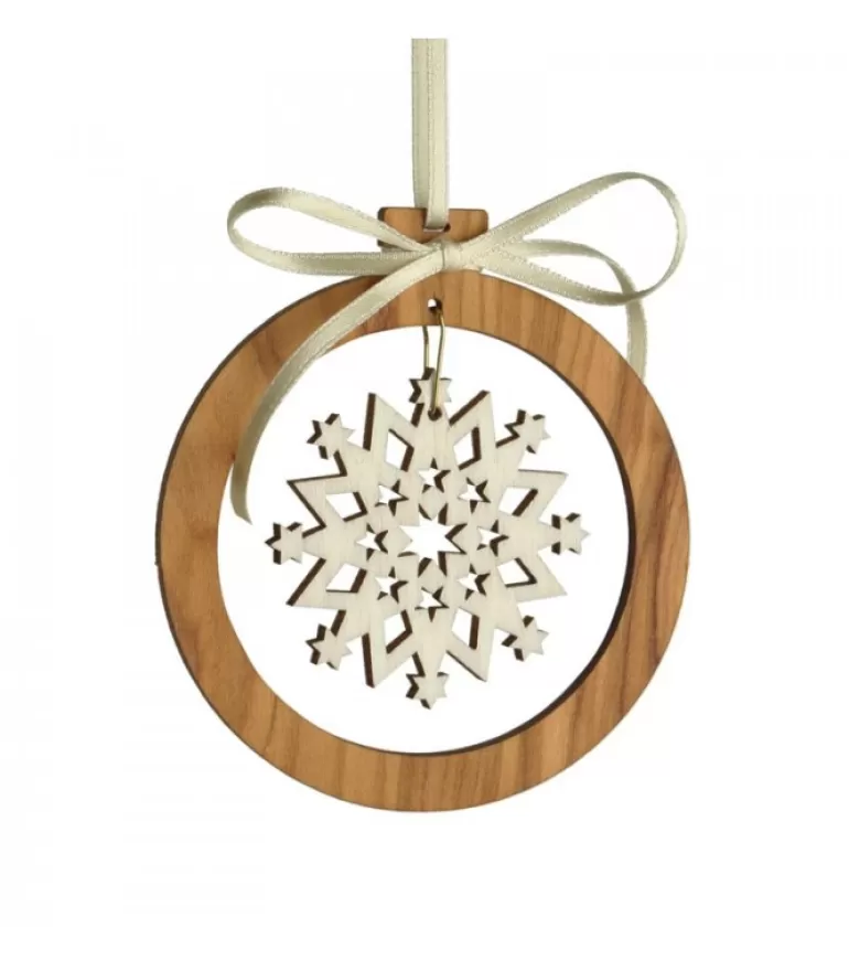 Shop Pendentif En Bois D'Olivier 7Cm, Motif Cristal De Neige N°1 Décorations En Bois Pour Sapin De Noël