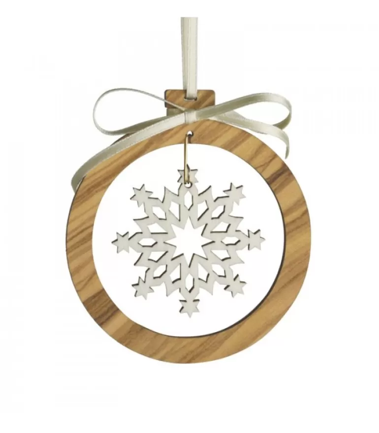Cheap Pendentif En Bois D'Olivier 7Cm, Motif Cristal De Neige N°2 Décorations En Bois Pour Sapin De Noël