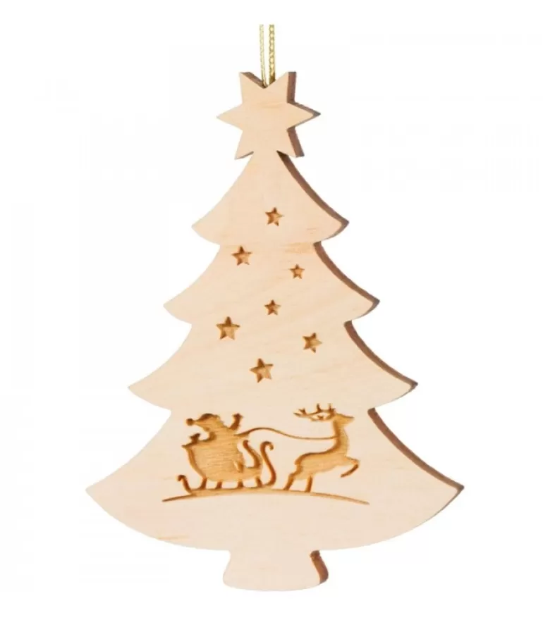 Shop Pendentif Sapin De Noël En Bois, Père Noël Et Traineau Décorations En Bois Pour Sapin De Noël