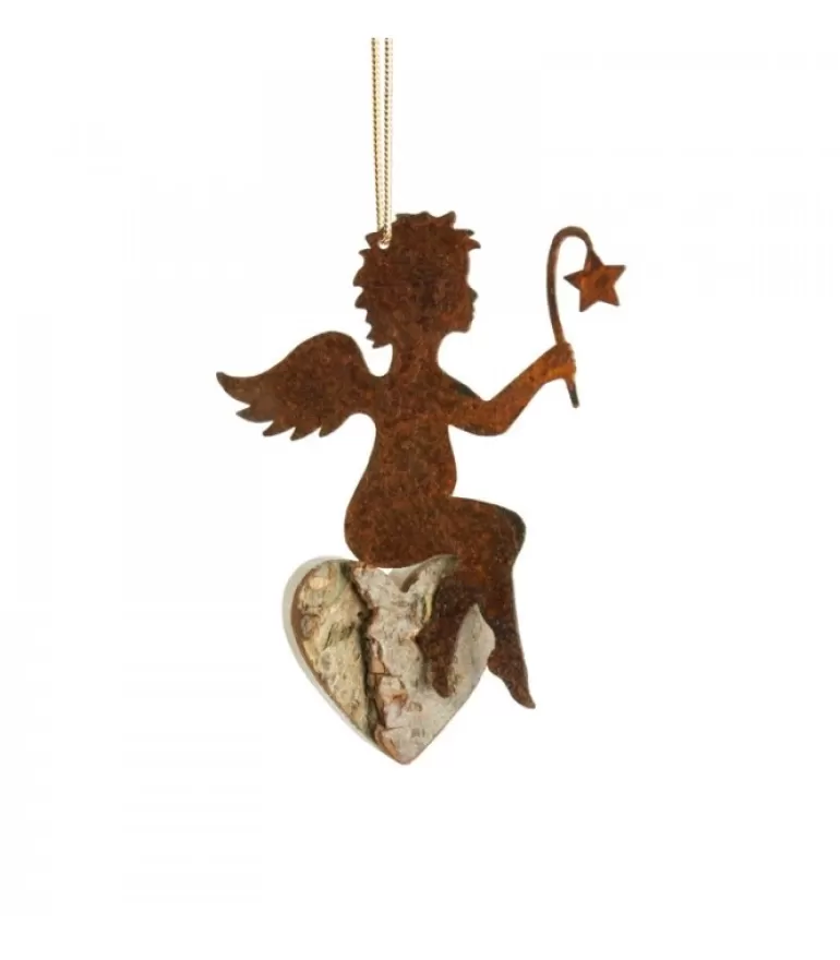 Fashion Petit Ange En Metal A Suspendre Et Coeur En Bois Avec Etoile Anges De Noël Pour Sapin